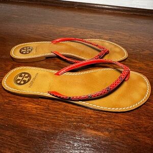 Tory Burch Red Snakeskin Terra Thong Sandals Size 10 GUC